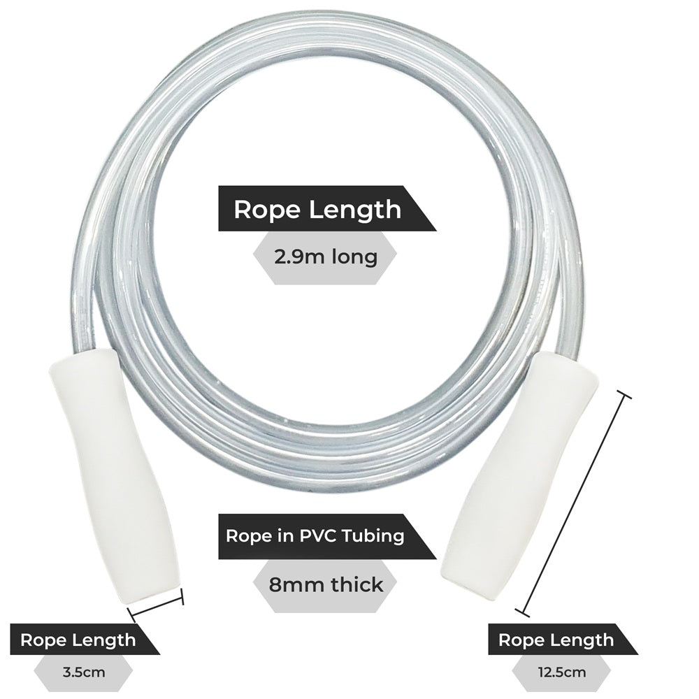 Syakah white jump rope with measurement labels on a white background