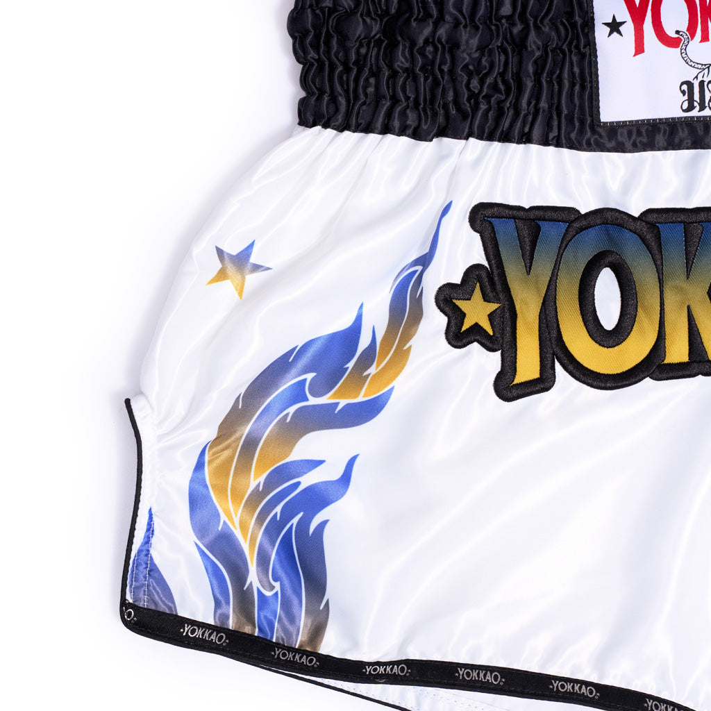 The Flame Muay Thai Shorts YOKKAO - White